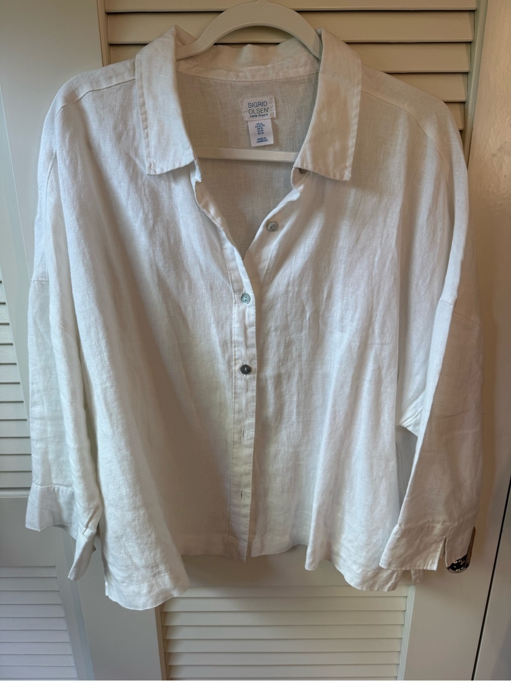 Sigrid Olsen Relaxed White Linen Button-Down Shirt